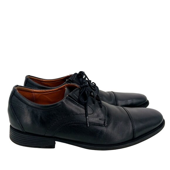 Clarks Whiddon Black Leather Oxford Shoes Size 11.5 Comfort Fit Cap Toe 15770 - Picture 1 of 12